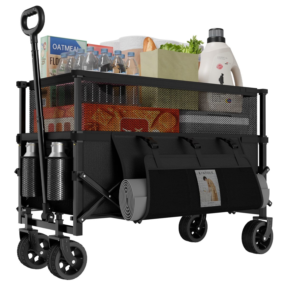 Black INFINFREE High-Side Wagon with raised mesh walls and a side organizer